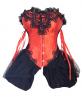 Red satin corset with black...