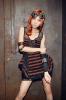 Steampunk short brown black striped dress with fishnet RQBL
