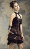 STEAMPUNK STORY SP140 BK-CO Brown and black steampunk top with neck straps, lace-up and gears RQBL