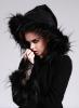 STEAMPUNK STORY CT01001 Manteau noir avec capuche, fourrure synthtique et laage, Gothique