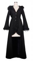 STEAMPUNK STORY CT01001 Manteau noir avec capuche, fourrure synthtique et laage, Gothique
