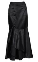 STEAMPUNK STORY Long Cascade Ruffle black satin Skirt with Back Zip Opening, evening outfit, cocktail
