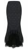 Longue jupe noire sirne avec motifs baroques et bordures en dentelles, gothique lgant