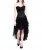 Black satin corset dress with burlesque tulle skirt, steel bones, gothique 296