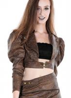 STEAMPUNK STORY M080050 Brown Short brown faux leather jacket with long balloon sleeves, steampunk aristocrat