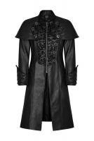 STEAMPUNK STORY Y-802BK Black faux leather man coat with rivets and baroque patterns, Punk Rave Y-802