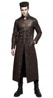 STEAMPUNK STORY Y-809CO Long manteau classe marron imitation cuir avec sangles steapunk, Punk Rave
