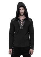 Top pull noir homme avec capuche et laage, gothique, Punk Rave