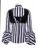 STEAMPUNK STORY Black and white striped shirt with flared sleeve and and vinyl harness, gothic