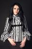 STEAMPUNK STORY Black and white striped shirt with flared sleeve and and vinyl harness, gothic