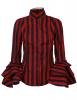 STEAMPUNK STORY Black and red striped shirt with flared sleeve and vinyl harness, Gothic