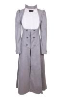 Veste longue gris clair en laine avec poitrine ouverte et boutons, SteampunkCouture
