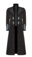 Manteau marron 2en1 avec col et manche en cuir vegan, zip et col haut, gothique, Punk Rave