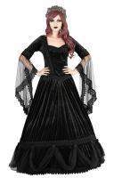 STEAMPUNK STORY 1014 Robe longue en velours noir avec manches vases et broderies, gothique romantique