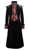 STEAMPUNK STORY CT11801 Veste longue en velours noire et rouge motifs baroques dors brods, gothique aristocrate