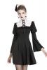 STEAMPUNK STORY DW328 Robe noire col dentelle blanche, laages et manches ballons, gothique witchy, Darkinlove