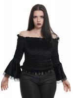 STEAMPUNK STORY Top bare shoulders in elastic black velvet, flared sleeves, elegant gothic