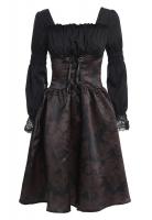 Brown and black baroque patterns dress, lace-up and puffed sleeves, gothic steampunk