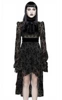 STEAMPUNK STORY SKT09801 Robe noire  jabot transparente, motifs en velours floqu, gothique lgant