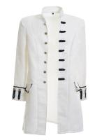 STEAMPUNK STORY Veste blanche  motif, bordure noire et boutons dors, lgant aristocrate victorien