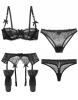 STEAMPUNK STORY Ensemble lingerie fine 5pcs noire  dentelle transparente, sous-vtement sexy