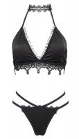 STEAMPUNK STORY SST010 Elegant 2pcs black swimsuit with embroidery and chocker, bikini goth devil fashion