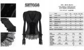 STEAMPUNK STORY SHT056 Semi-transparent black baroque patterns shirt with lace, elegant goth Size Chart