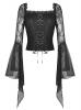 Black lace-up Top with flared lace Sleeves, Elegant Gothic Darkinlove