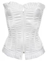 STEAMPUNK STORY White satin overbust corset with zip and pleated border