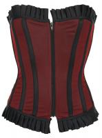 STEAMPUNK STORY Black overbust corset with red fishnet, zip and pleated border