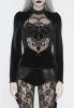 STEAMPUNK STORY ETT022 Black velvet top, flared sleeves, embroidered transparent fishnet bust, elegant goth