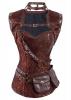 Corset marron  motif steampunk avec ras de cou, bolro et poches ceinture