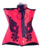 STEAMPUNK STORY Serre taille corset satin rouge haute couture avec broderie et fleur
