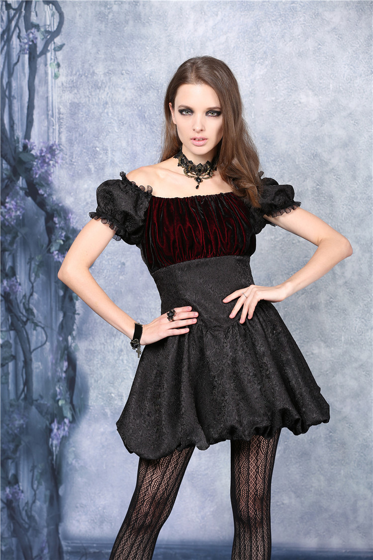 Eva Lady Black and Red Sexy Gothic Lace Velvet Short Corset Top for Women 