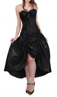 STEAMPUNK STORY Black satin elegant gothic chic corset dress, frilly, pleated skirt gothique steampunk 275