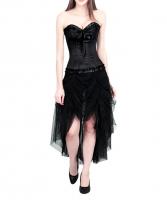 STEAMPUNK STORY Black satin corset dress with burlesque tulle skirt, steel bones, gothique 296