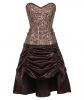 STEAMPUNK STORY Brown and gold steamunk corset dress with straps, chains, belt and pleated satin skirt 323