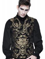 STEAMPUNK STORY WT01301 Sleeveless men\'s jacket, black with gold embroidered baroque pattern, chic aristocrat