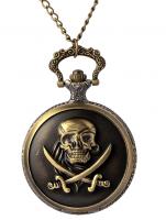 Pirate skull vintage brass pocket watch