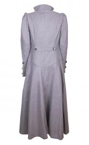 Veste longue gris clair en laine avec poitrine ouverte et boutons, SteampunkCouture 1