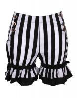 STEAMPUNK STORY Black and white striped bloomer shorts with buttons, frills and bows, DraculaClothing