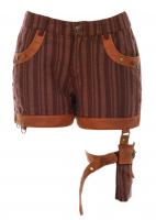 Brown camel striped shorts with pocket straps, steampunk RQBL