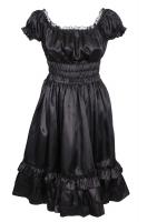 STEAMPUNK STORY Black satin dress, elastic waist, balloon sleeves and removable black belt, Gothic
