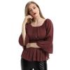 STEAMPUNK STORY Elastic pleated brown top and flared long sleeves, medieval Larps pirate