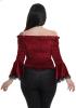 STEAMPUNK STORY Top bare shoulders in elastic red velvet, flared sleeves, elegant medieval