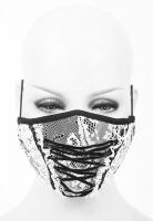 STEAMPUNK STORY MK036 White lace fashion mask with black lace-up and borders, elegant gothic