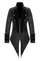 STEAMPUNK STORY CT146 Men\'s black floral brocade jacket, velvet and red edging, elegant goth aristocrat