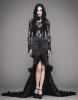 STEAMPUNK STORY ESKT010 Long black skirt with train with embroidery and pleated ruffles, elegant goth